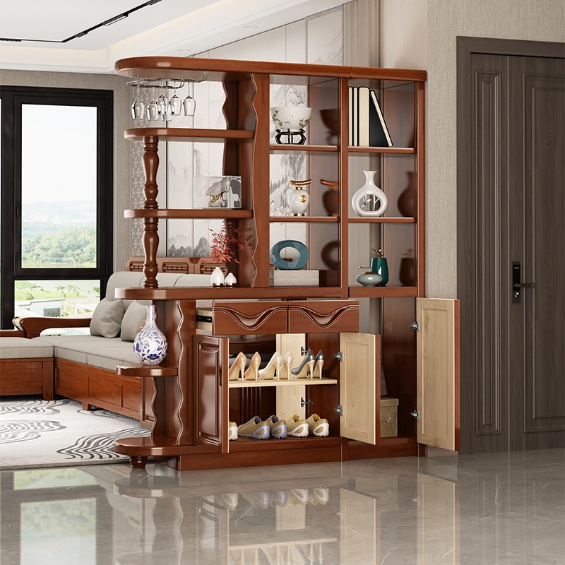 全实木间厅柜鞋柜屏风进门家用酒柜客厅隔断收纳柜入户储物柜一体