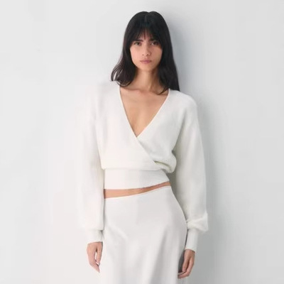 ARITZIA Wilfred Dear Sweater 白色宽松V领裹身毛衣