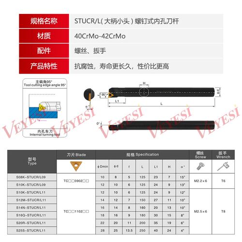 93度数控内孔变径刀杆镗孔车刀S10M-STUCR11/STUCR09-A16