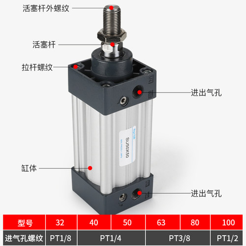 大推力拉杆标准气缸SU125-25/75/150/200/300/400/500x800*1000