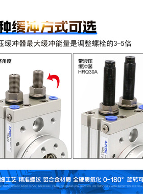 亚德客型气动旋转回转180度90度气缸HRQ2/3/710/20/30/50/70/100A
