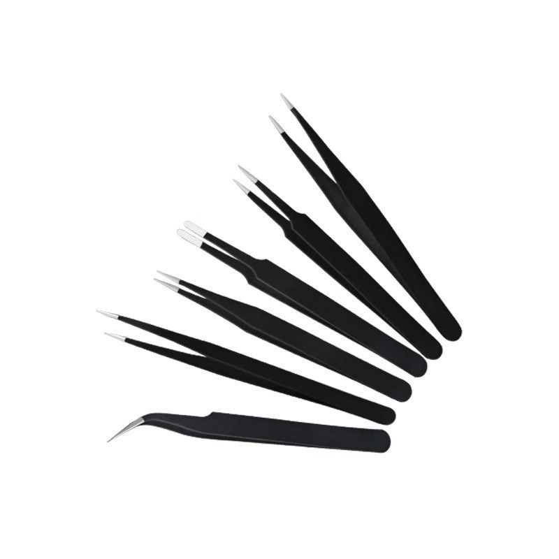 高精密镊子弯头细尖头不锈钢防静电燕窝挑毛粉刺夹维修工具套聂子