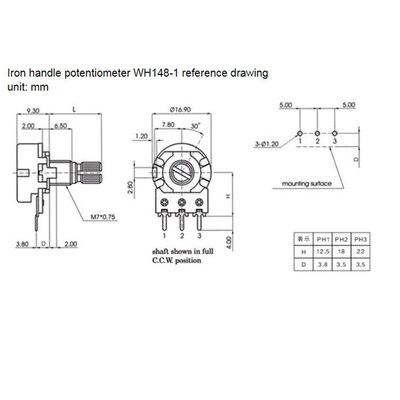 WH148 B10K 单联 音量 电位器 15MM B1K2K5K20K50K100K250K500K1M