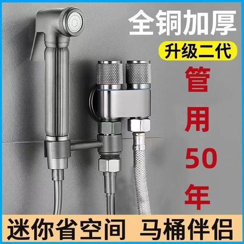 全铜高档枪灰马桶伴侣一进二出双控双出水强力喷枪卫生间双控角阀