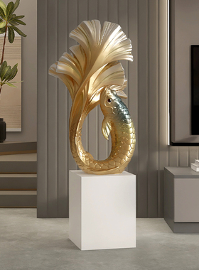 大型锦鲤客厅电视柜旁落地摆件沙发入户玄关店铺艺术高级感雕塑
