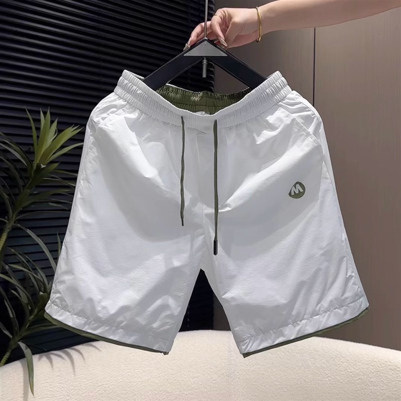 夏季五分裤子男士2025新款网红裤薄款拼接休闲短裤男款宽松沙滩裤