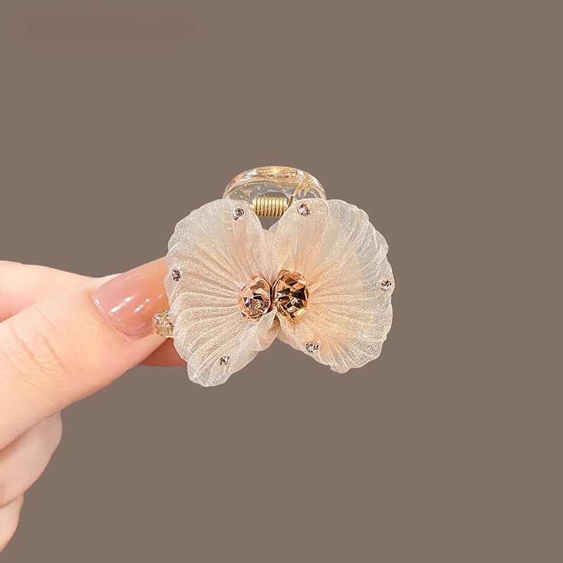超仙娟纱花朵小抓夹女高级感2024新款水钻发夹小号刘海夹前额发卡