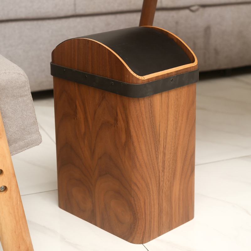 极简木制摇盖式干垃圾桶家用客厅卧室厨房大号长方形北欧简约纸篓