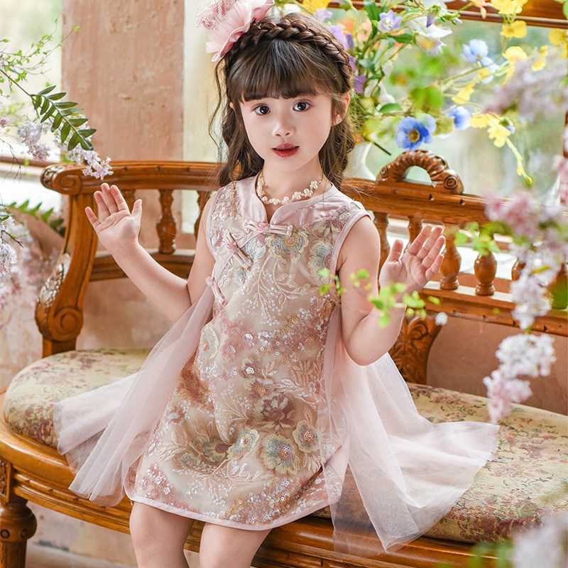 女童旗袍裙夏季2025新款儿童新中式连衣裙夏款女孩国风短袖公主裙