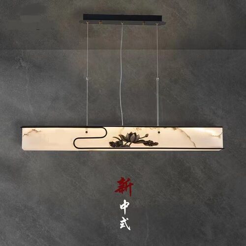 新中式全铜云石一字长条灯餐厅吊灯禅意书房吧台茶室岛台前台客厅