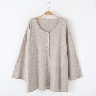 大版慵懒九分袖针织开衫女秋装新款卷边方领宽松毛衣外套