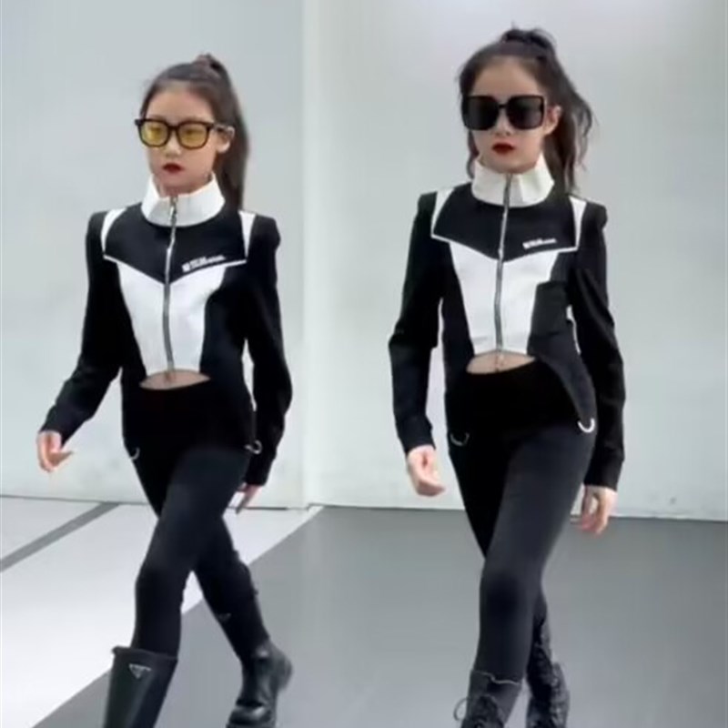 儿童模特训练服女童直筒少儿形体礼仪童模练功服T台走秀潮服秋冬