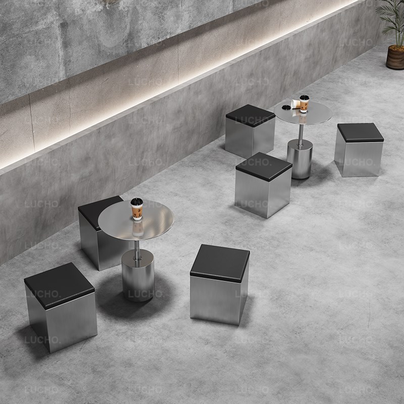 定制工业风酒吧沙发网红咖啡厅餐桌椅子不锈钢靠墙卡座长条凳商用