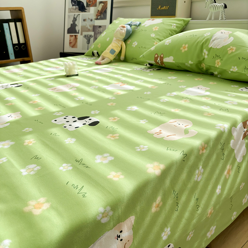 高档加厚老粗布童趣床单单件纯棉床笠三件套夏季全棉凉感床单被单