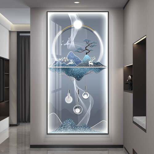 led带灯轻奢入户玄关装饰画走廊过道竖版挂画简约现代壁画高级感