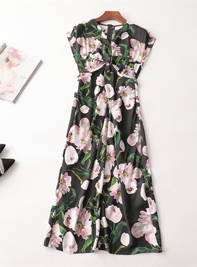 242323 夏连衣裙 深圳女印花加长款无袖V领