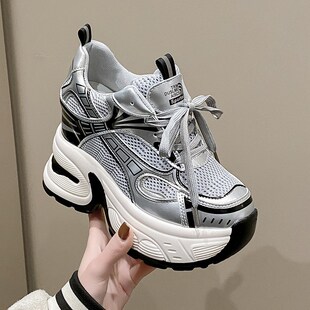 运动休闲鞋女2024新款春款内增高女鞋百搭松糕鞋子厚底老爹鞋女款