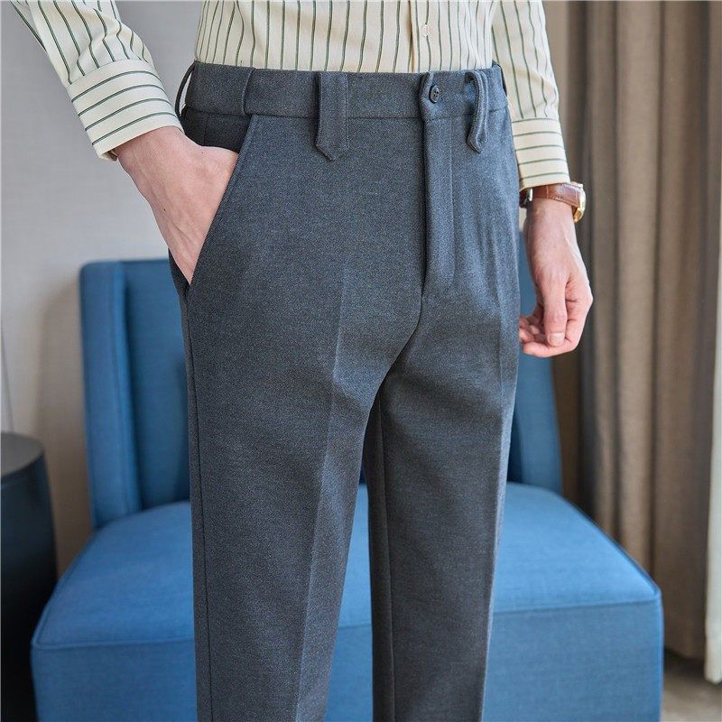 秋冬毛呢加厚西裤男九分裤松紧腰商务西装裤小脚直筒正装休闲长裤,男装,西裤,淘宝优惠券,粉丝福利购,淘宝优惠卷