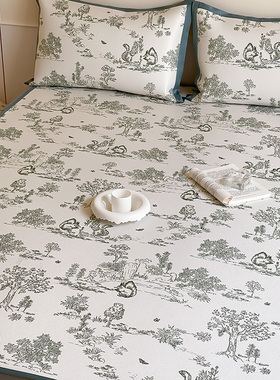 2024新款A类抗菌冰丝凉席三件套冰藤席子可折叠水洗空调席床笠款