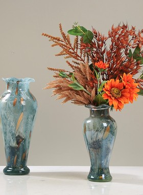 油画系琉璃彩色艺术花瓶摆件餐桌酒店客厅插花花器玄关软装饰摆设