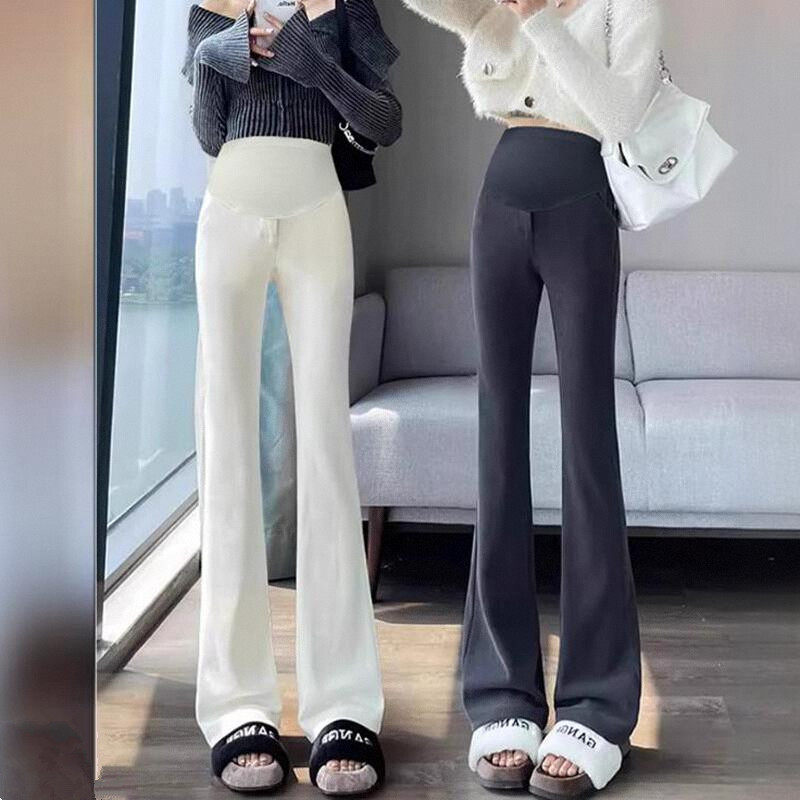孕妇裤子秋冬加绒韩版修身显瘦微喇叭裤时尚拖地裤欧棉绒春秋阔腿