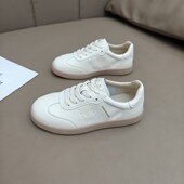 百搭运动休D闲鞋 真皮小白鞋 女2024新款 圆头系带简约平底学生女板