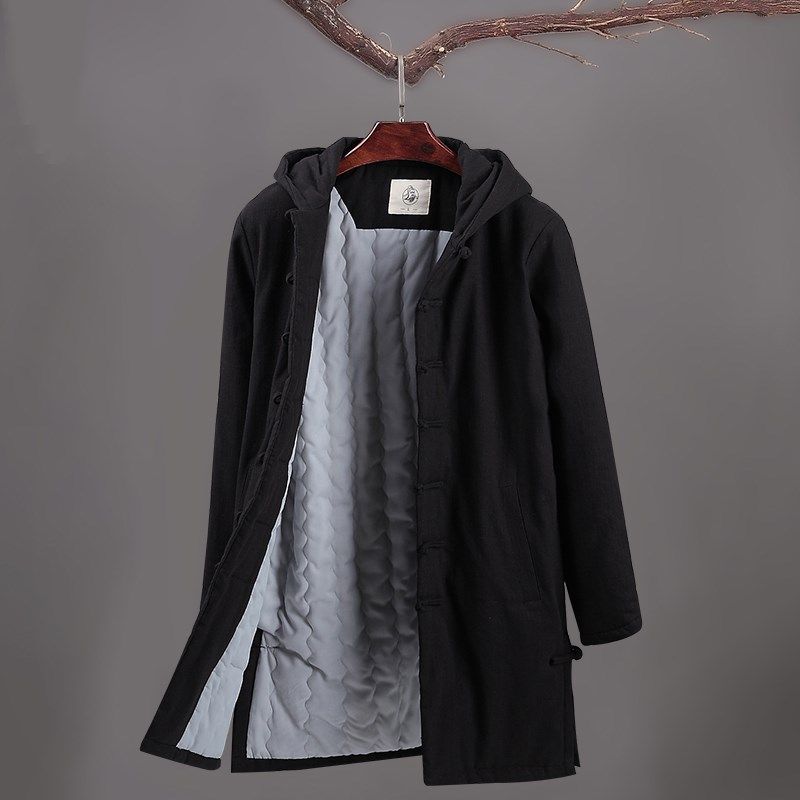 秋冬男士休闲棉麻中长款连帽棉衣青年潮流纯色中式国风复古棉袍,男装,唐装,淘宝优惠券,粉丝福利购,淘宝优惠卷