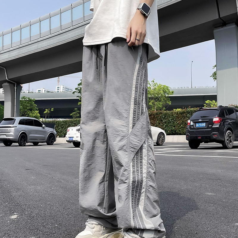 港风侧边条纹冲锋裤子男夏季薄款户外宽松百搭撞色抽绳休闲运动裤,男装,休闲裤,淘宝优惠券,粉丝福利购,淘宝优惠卷