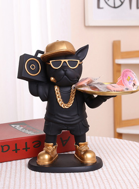 客厅家居进门口玄关入户鞋柜放钥匙收纳摆件斗牛犬狗创意收纳托盘