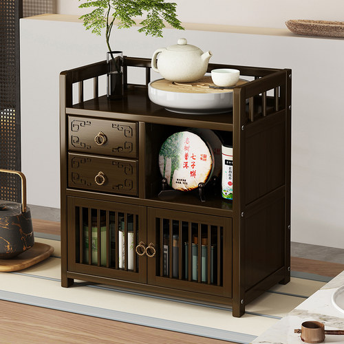 桌面博古架小型茶具置物架实木中式茶叶收纳架茶桌紫砂壶展示架子