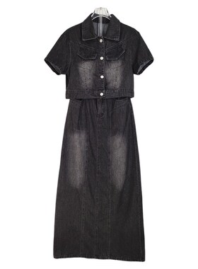 新款极简高级烟灰色水洗牛仔外套时尚半身裙套装M2-11