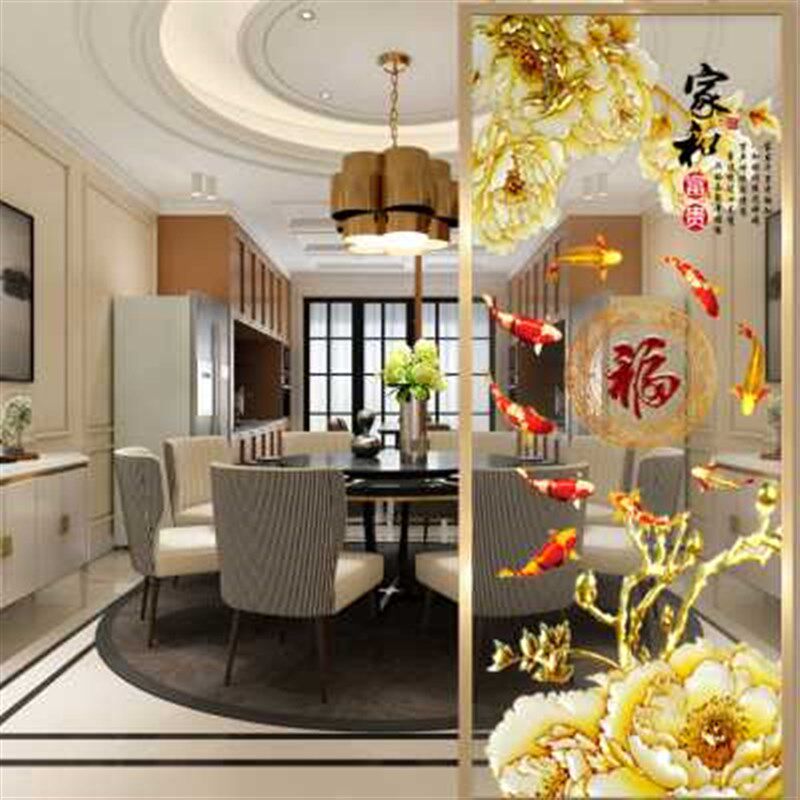 定制艺术c玻璃屏风隔断墙客厅入户玄关磨砂透光工艺双面百福图铁