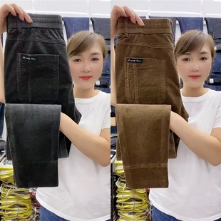 秋季男士新款休闲裤六口袋修身小脚裤条绒百搭小直筒长裤帅99635