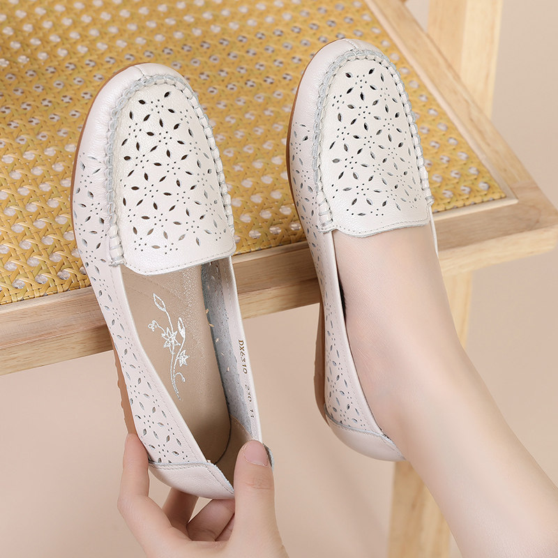 软底单鞋镂空透气真皮鞋子妈u妈鞋一脚蹬豆豆鞋女2024新款夏季女,女鞋,乐福鞋（豆豆鞋）,淘宝优惠券,粉丝福利购,淘宝优惠卷