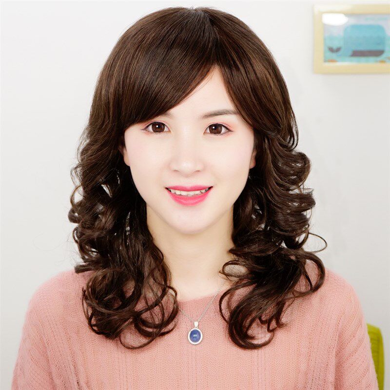 假发女长发自然全头真发全真人发妈妈款长卷发化疗光头假发套可扎