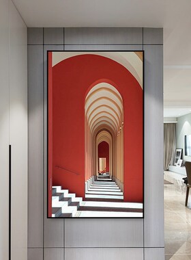 走廊过道墙面装饰画进门门厅挂画样板房抽象几何建筑墙画教堂礼堂