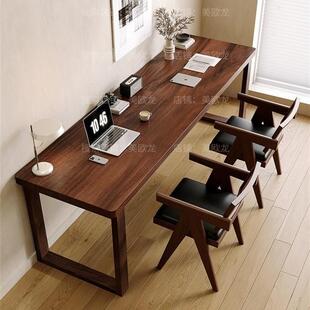 南美胡桃木实木书桌双人学习写字电脑桌靠墙高档办公桌家用工作台