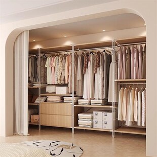 我的衣架日式定制衣帽架收纳挂衣架落地步入开放S式不绣钢金属衣