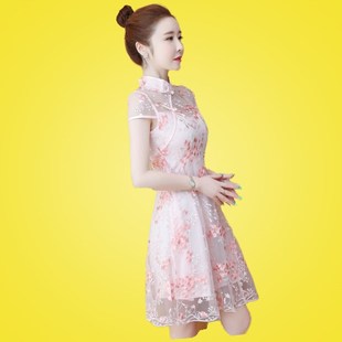 女装 旗袍年轻版 中国风小个子蕾丝款 连衣裙少女改良2020年新款 夏装