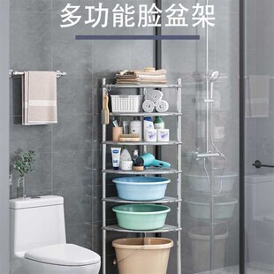 不锈钢脸盆架卫生间置q物架落地式家用厕所三角架浴室转角收纳架