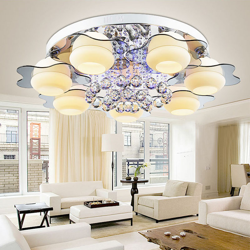 浪漫客厅灯简约j现代大气圆形卧室灯水晶灯led吸顶灯遥控智能变色
