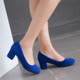 蓝色浅口圆头中跟鞋 女鞋 大码 4Q1 休闲百搭绒面粗跟单鞋 43码