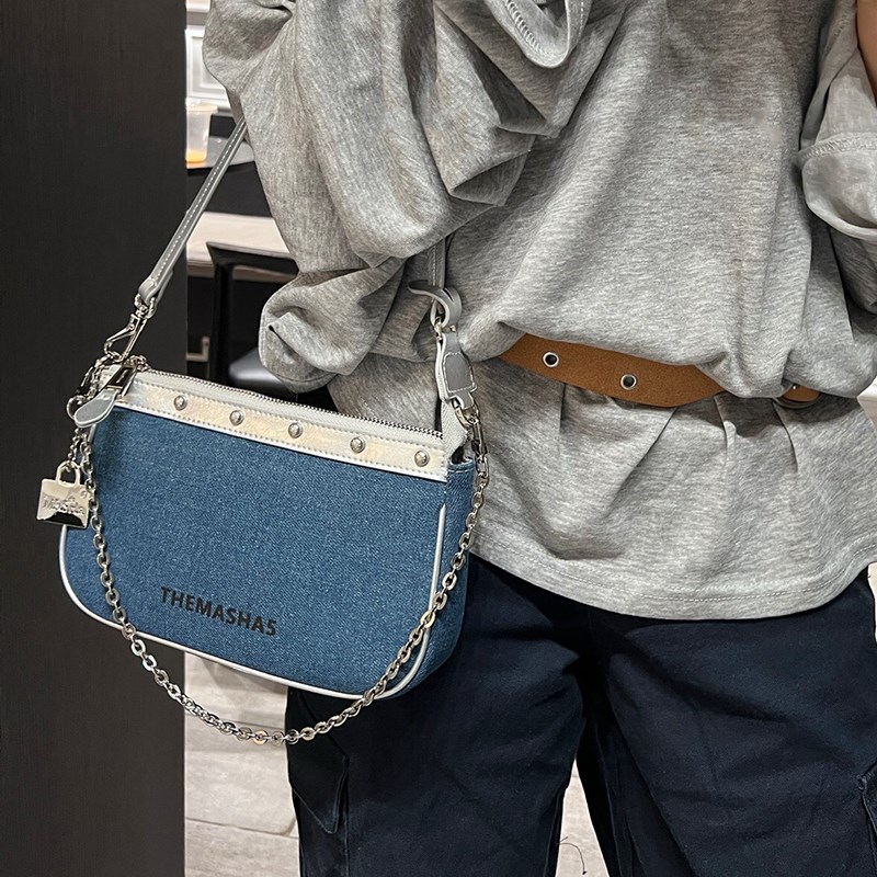 高级感牛仔腋下小方包女2025新款小众单肩斜挎包时尚百搭链条包包