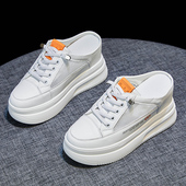 包头半拖鞋 31323.3半拖凉 小码 女夏外穿真皮小白鞋 10CM厚底凉拖鞋