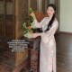 麓津自制 年轻旗袍复古连衣裙女 春夏新款 玉蝶牡丹 人丝提花缎