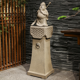 武财神关公摆件新中式仿古工艺品室内装饰展示柱底座招财开业礼品