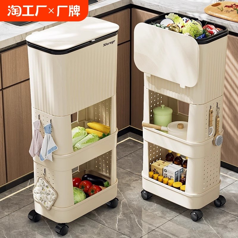 厨房垃圾桶家用大容量可移动双层高款免弯腰专用日式可置物架收纳