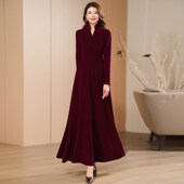 连衣裙2024新款 酒红长款 春季 女气质收腰显瘦高级感喜婆婆长裙976