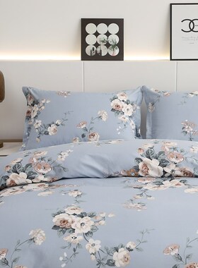 全棉四件套喷气新款斜纹单s人1.8x2米床纯棉蓝色印花欧式床单被罩