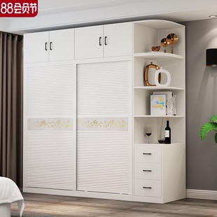 北欧简易推拉门衣柜实木质简约现代卧F室滑门经济型家用大衣橱定